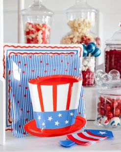 Blue Pinstripes & Red Stars Dinner Plates 8ct
