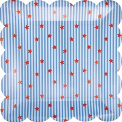 Blue Pinstripes & Red Stars Dinner Plates 8ct
