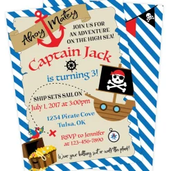 Blue Pirate Birthday Party Invitation
