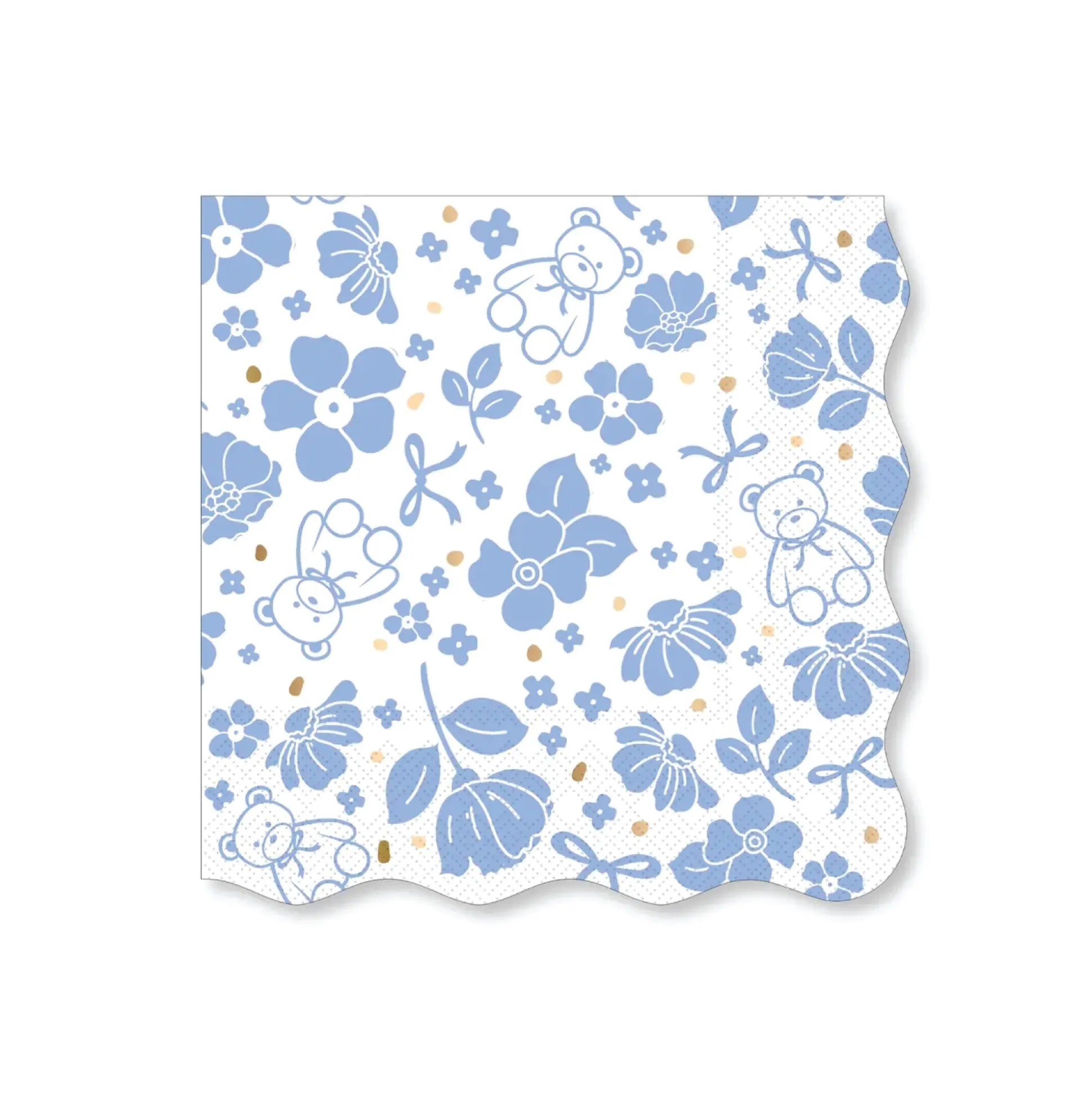 Blue Teddy Bear Floral Lunch Napkins 20ct