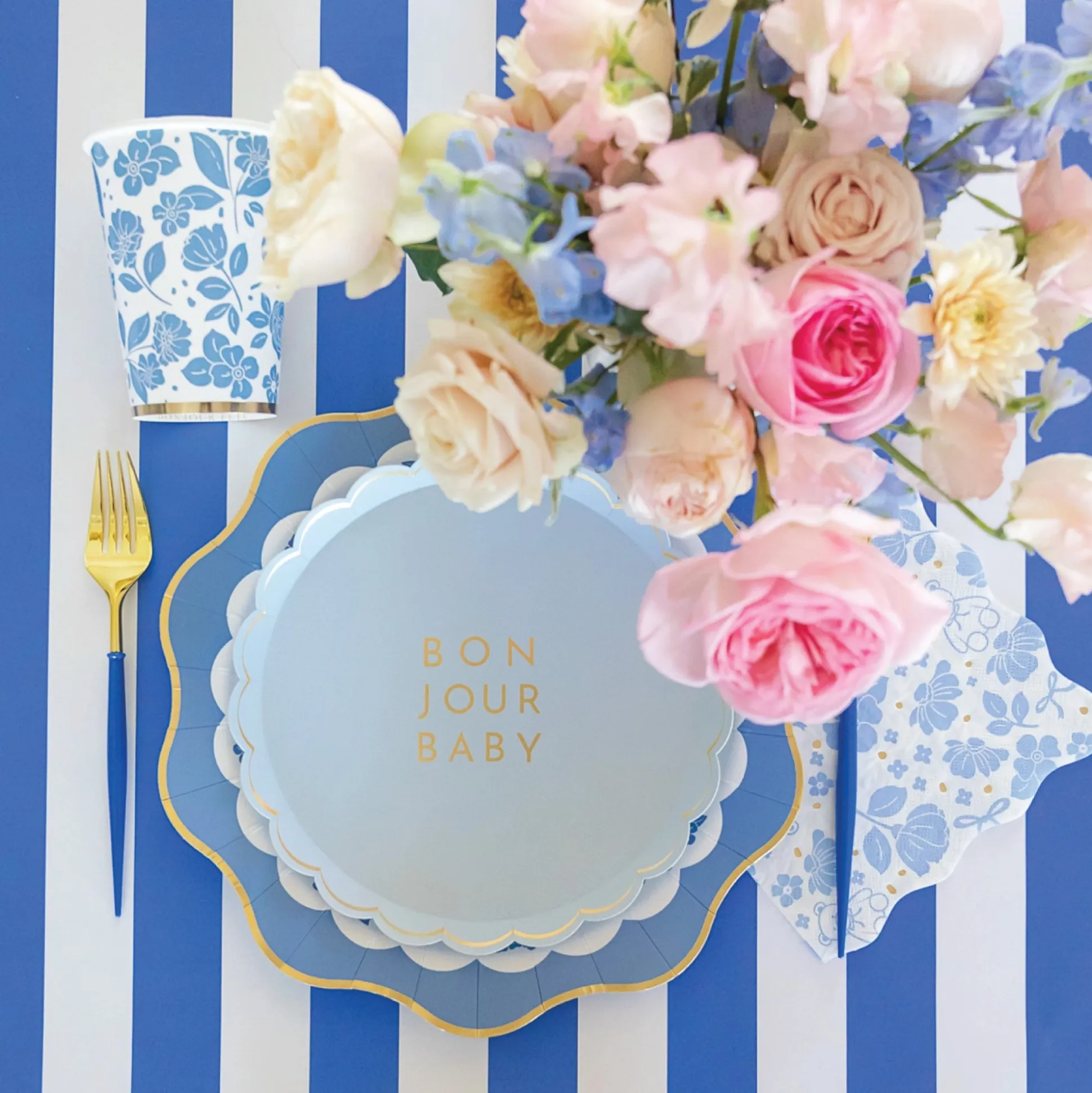 Blue Teddy Bear Floral Lunch Napkins 20ct