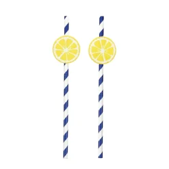 Blue & White Lemon Paper Straws 12ct