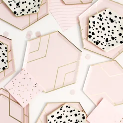 Blush Pink & Gold Hexagon Dessert Plates 8ct