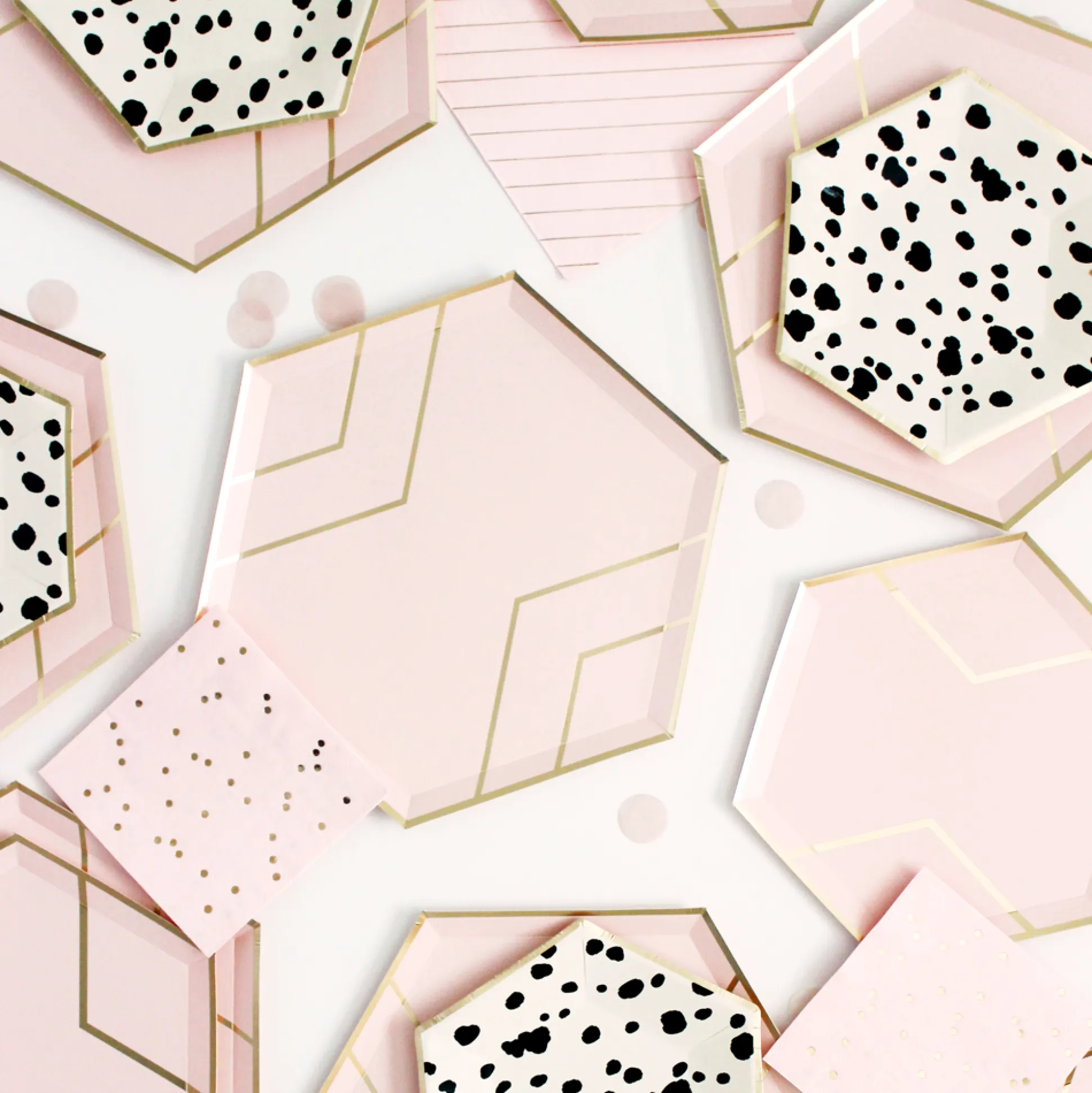 Blush Pink & Gold Hexagon Dessert Plates 8ct