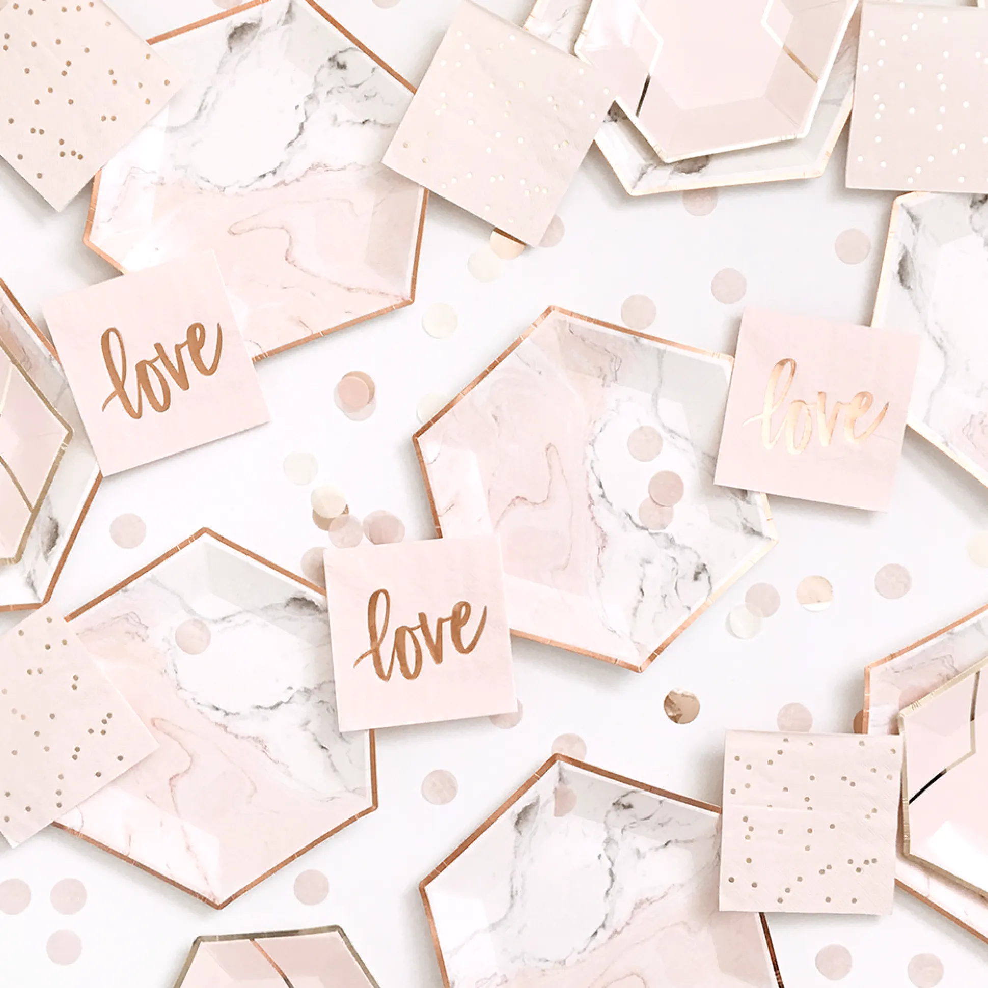Blush Pink & Rose Gold Marble Lunch Plates 8ct