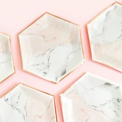 Blush Pink & Rose Gold Marble Lunch Plates 8ct