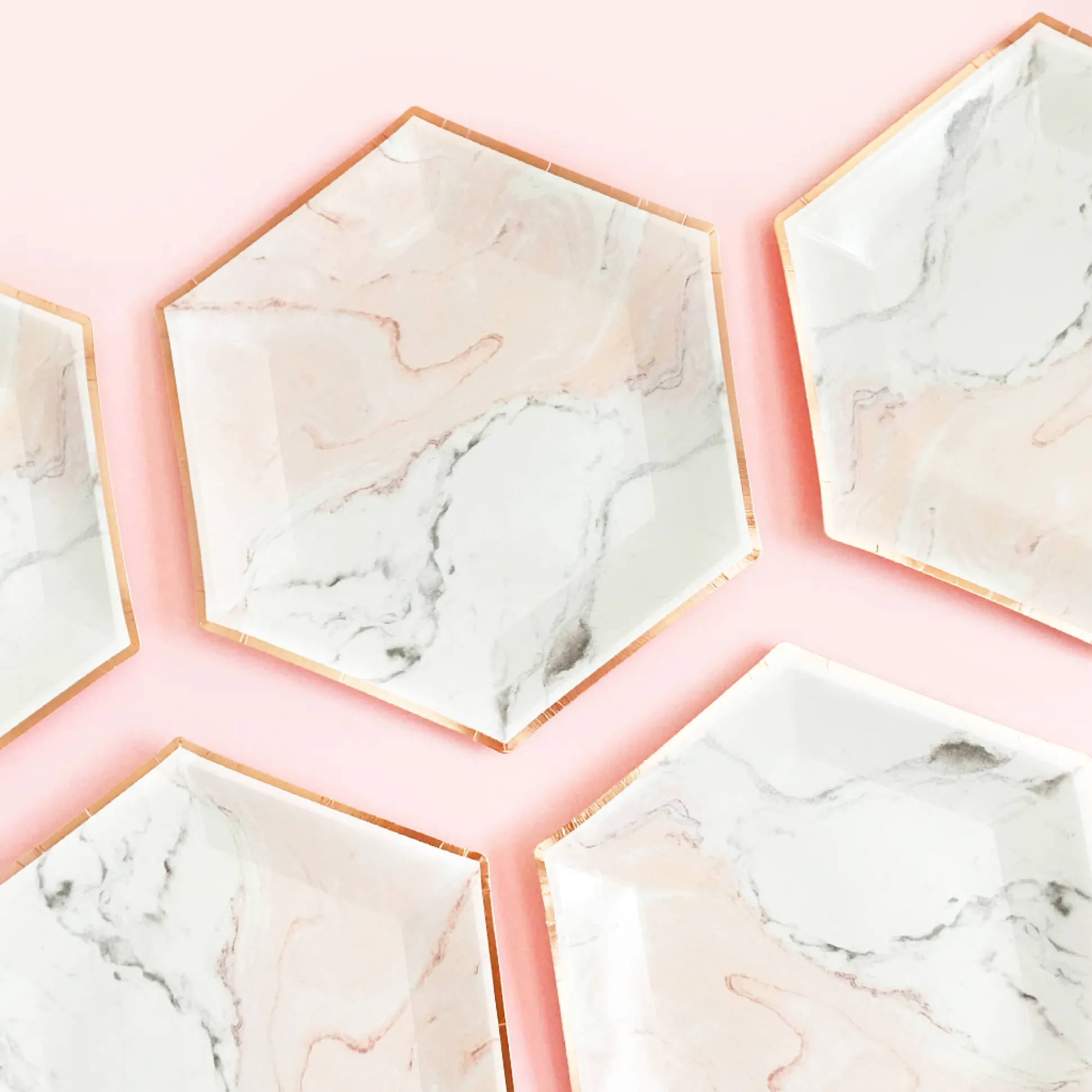 Blush Pink & Rose Gold Marble Lunch Plates 8ct