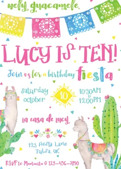 Boho Fiesta Llama Birthday Party Invitation