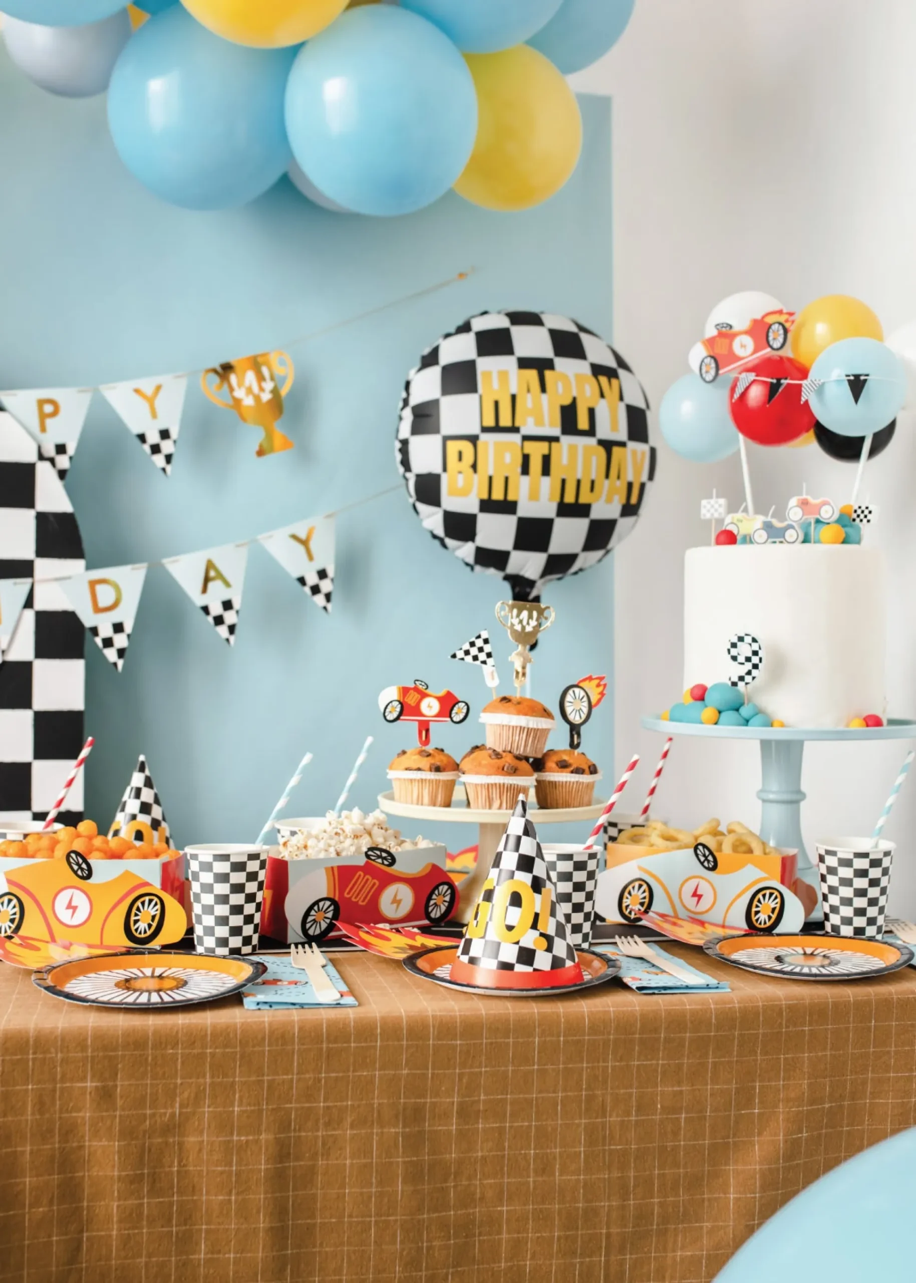 Checkered Flag Happy Birthday Foil Balloon 14in
