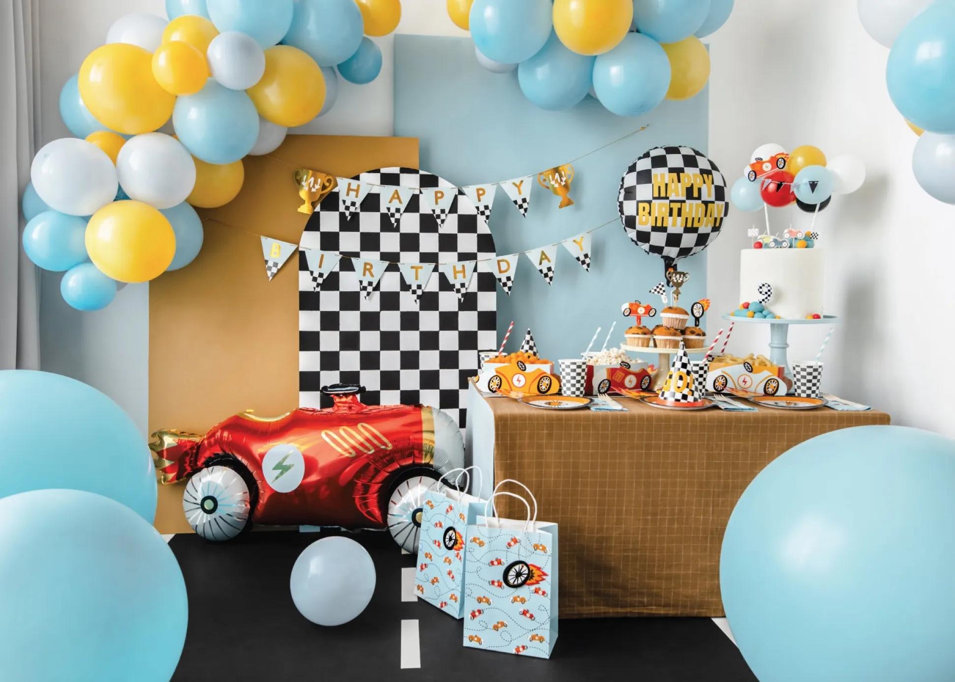 Checkered Flag Happy Birthday Foil Balloon 14in
