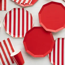 Cherry Red Cabana Striped Dinner Plates 8ct