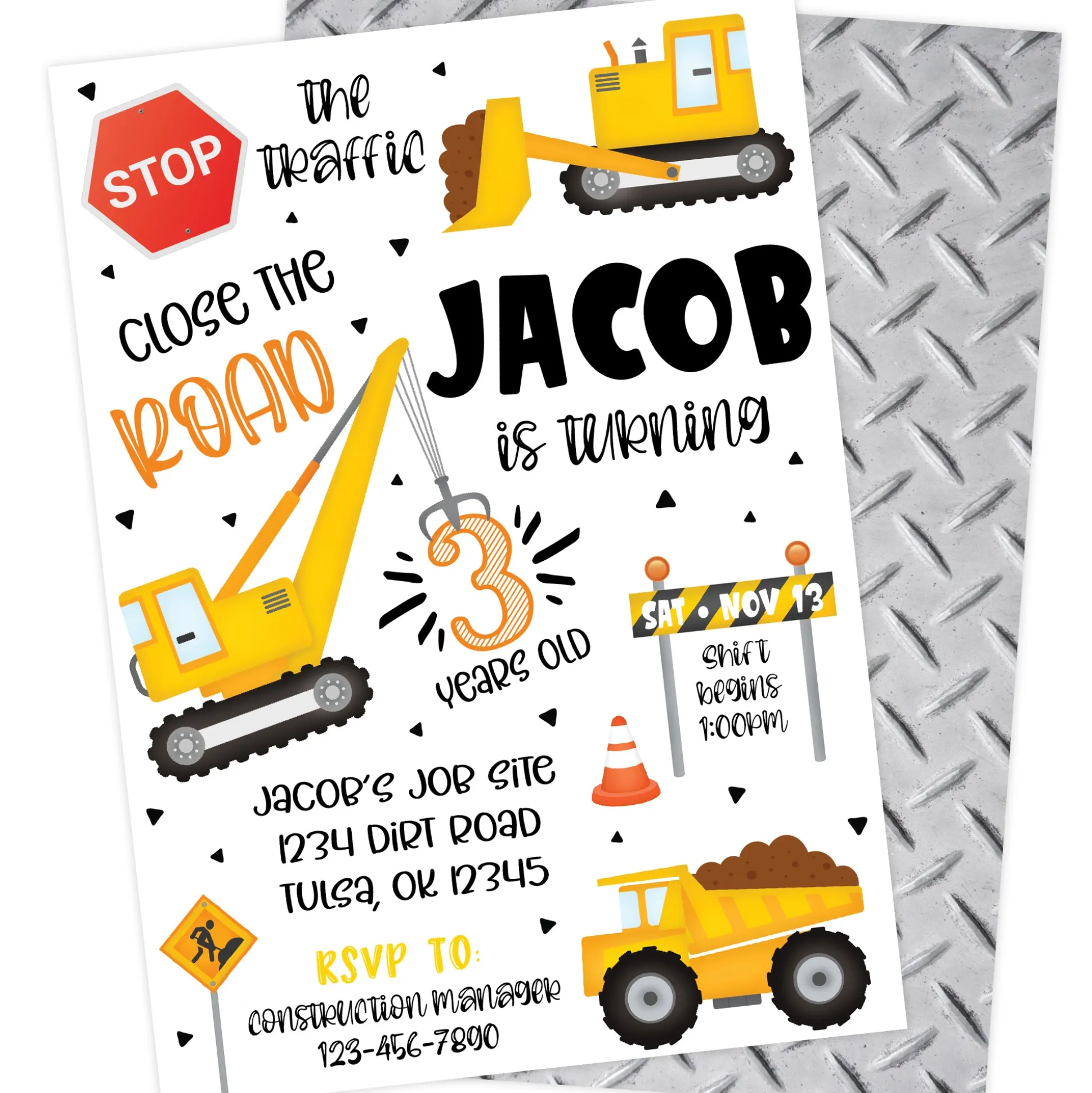 Construction Zone Birthday Party Invitation