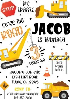 Construction Zone Birthday Party Invitation