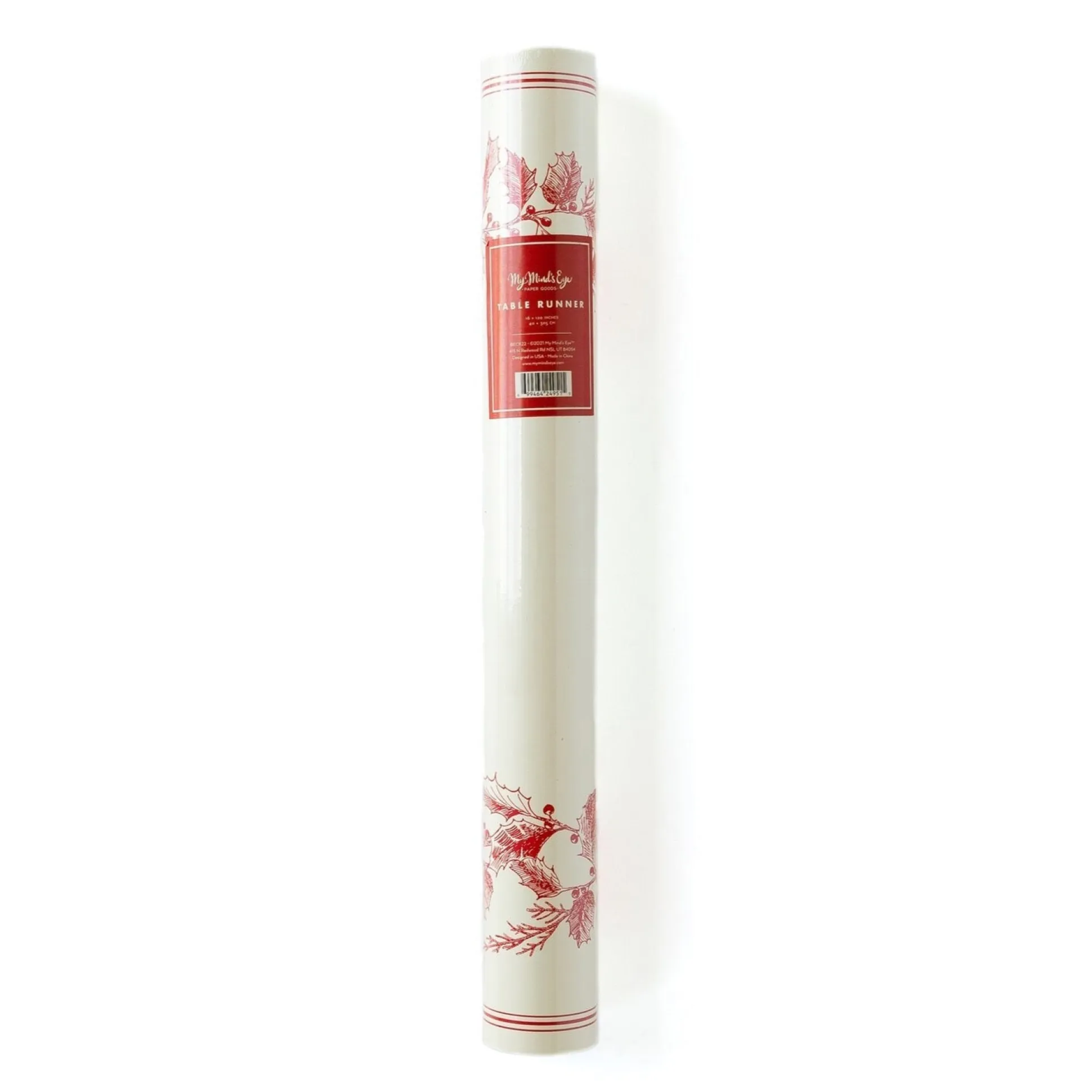 Cream & Red Holly Paper Table Runner