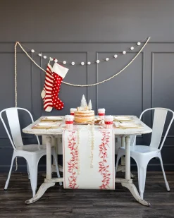 Cream & Red Holly Paper Table Runner