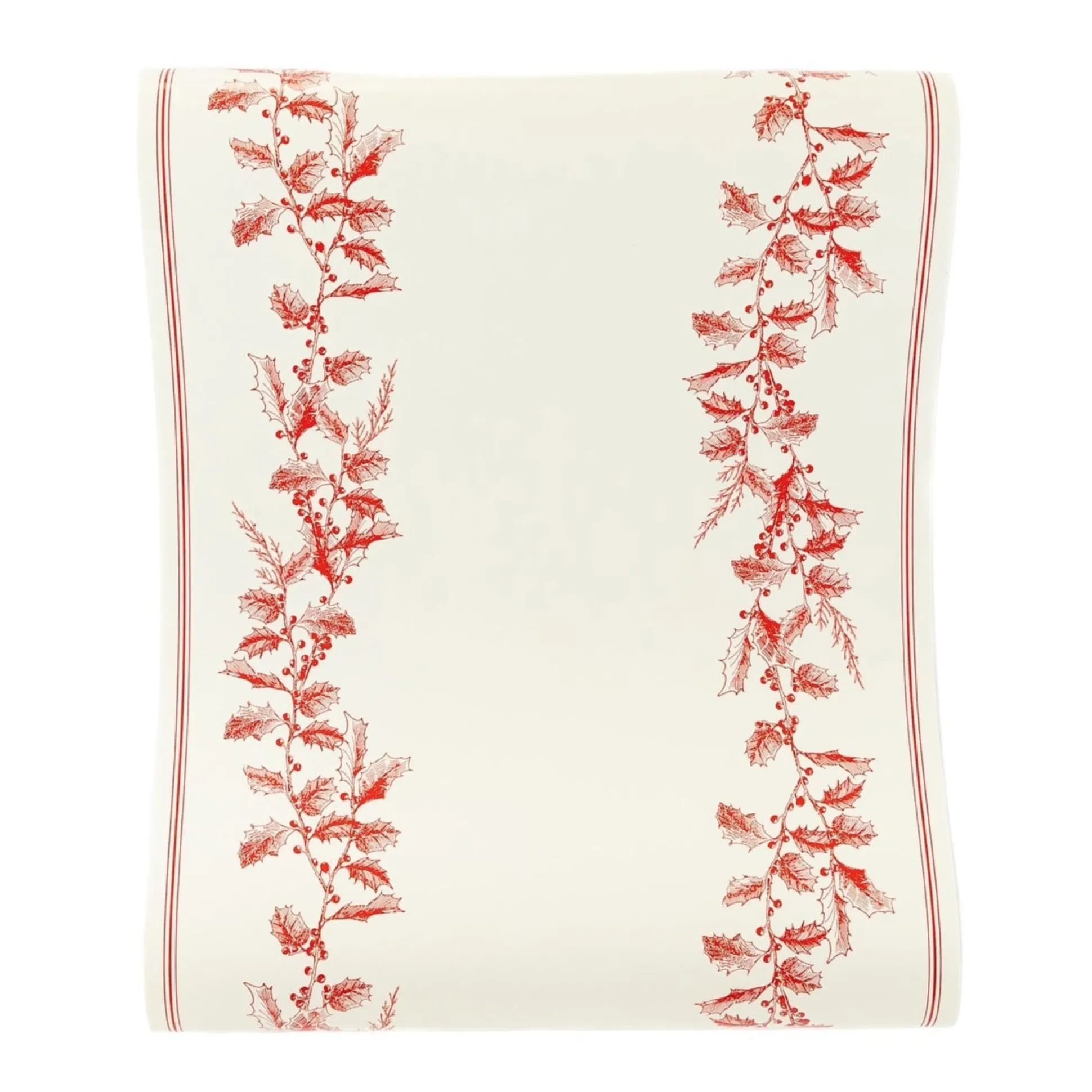 Cream & Red Holly Paper Table Runner