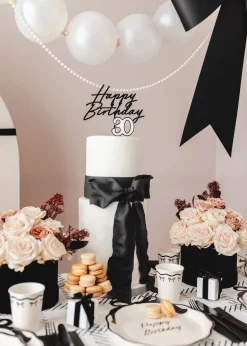 Cursive Black Happy Birthday Cake Topper