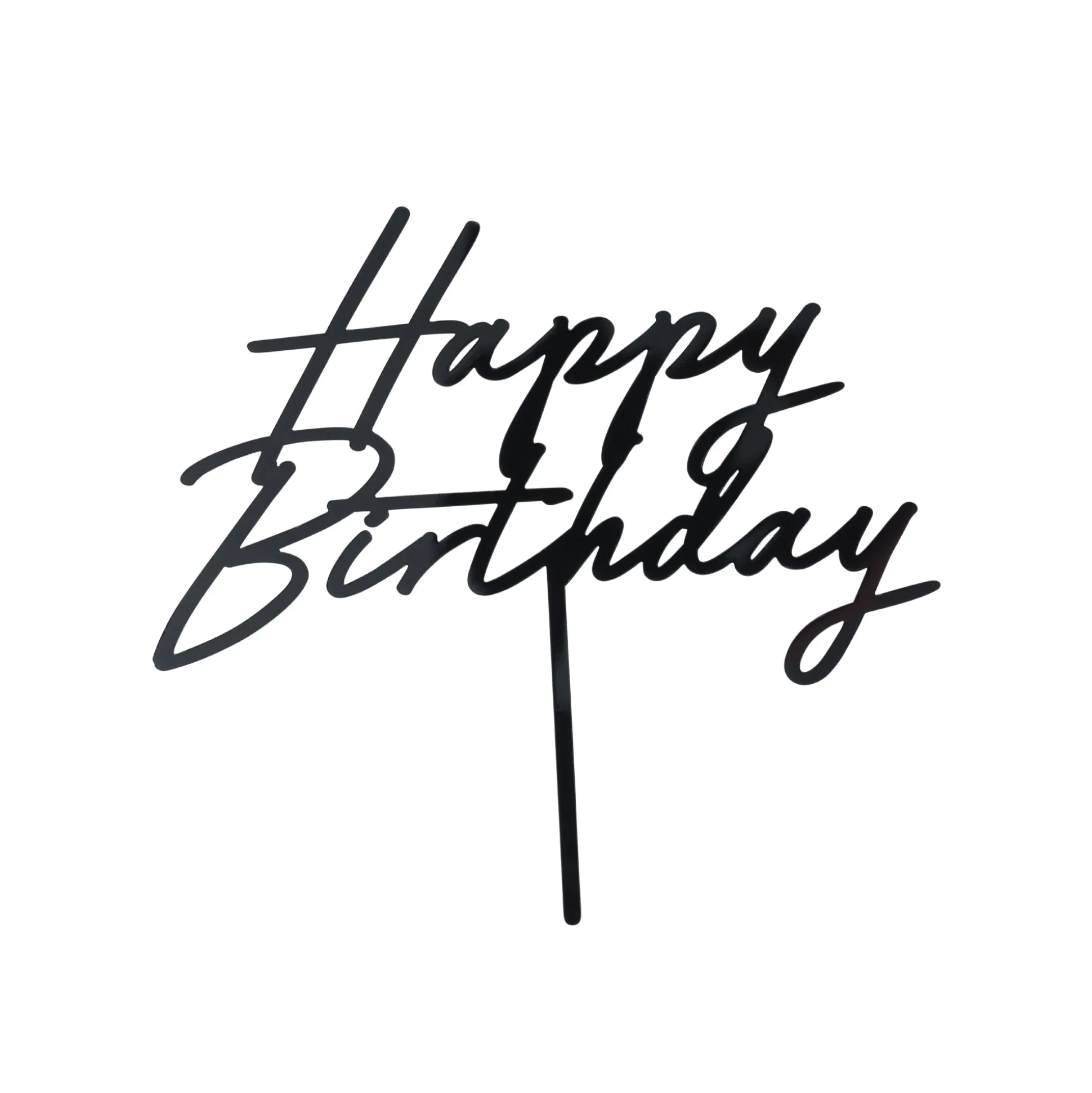 Cursive Black Happy Birthday Cake Topper