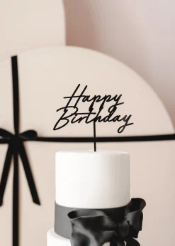 Cursive Black Happy Birthday Cake Topper