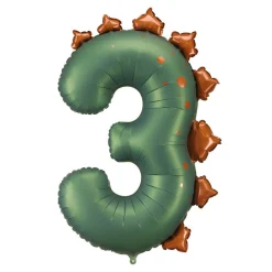 Dark Green Dinosaur Number Three Foil Balloon 36in