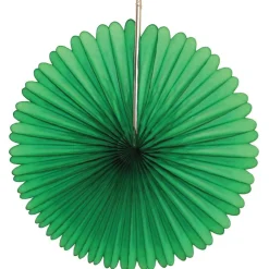Dark Green Tissue Paper Fan 13in