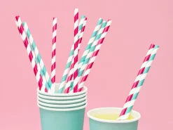 Dark Pink Striped Paper Straws