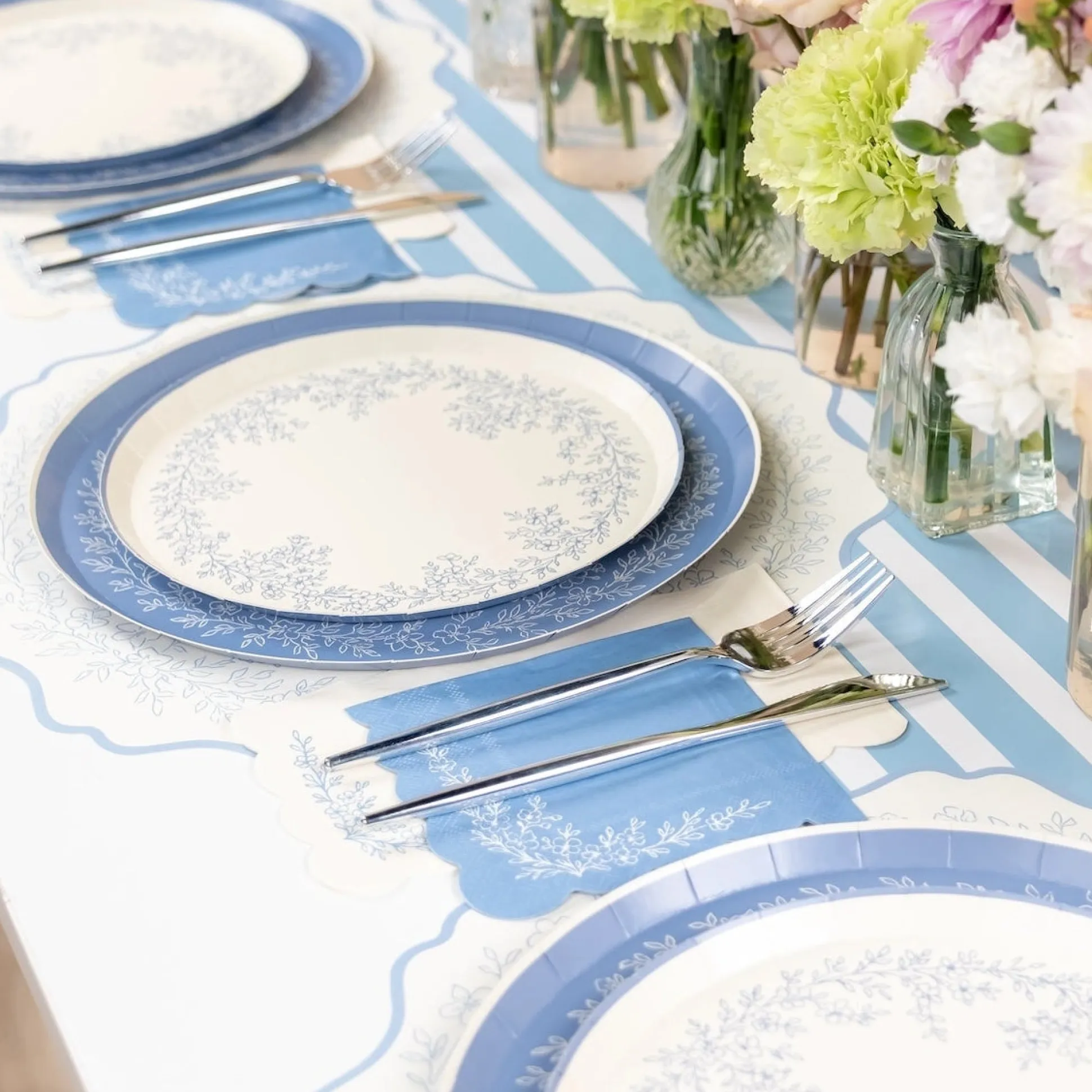 Dusty Blue Striped Table Runner 10ft