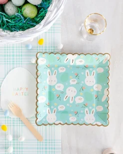 Easter Bunny Scalloped Square Lunch Plates 8ct