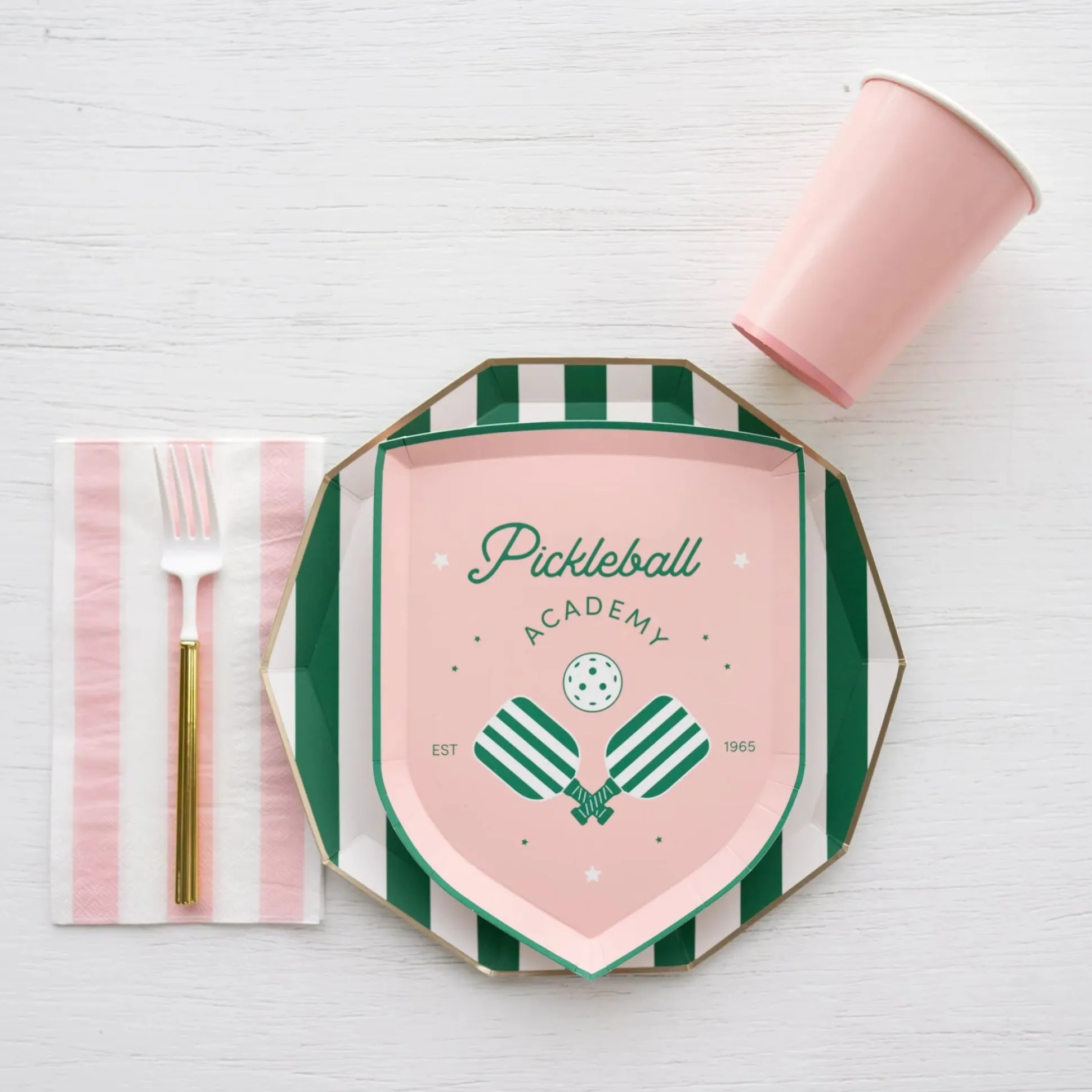 Emerald Green Cabana Striped Dinner Plates 8ct