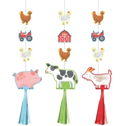Farm Animals Party Hanging Decor 3ct