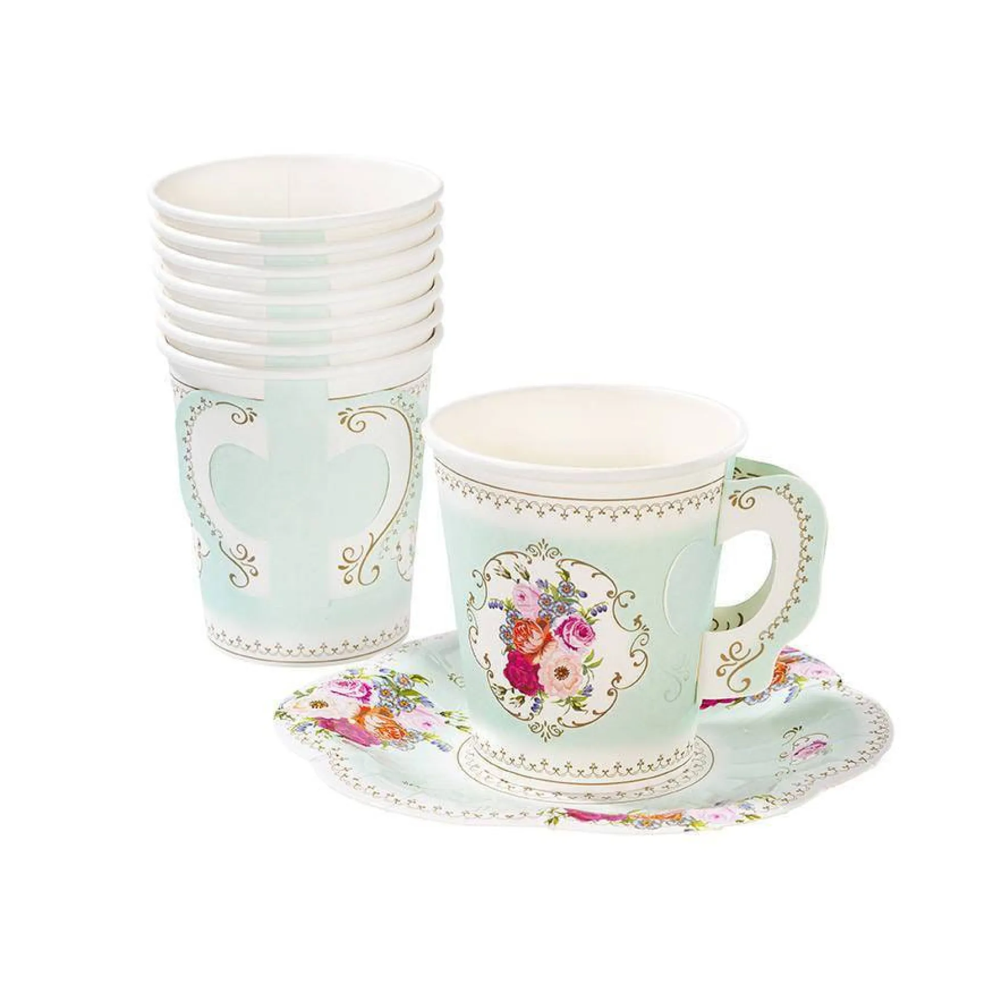 Floral Paper Teacups & Saucers Set 12ct