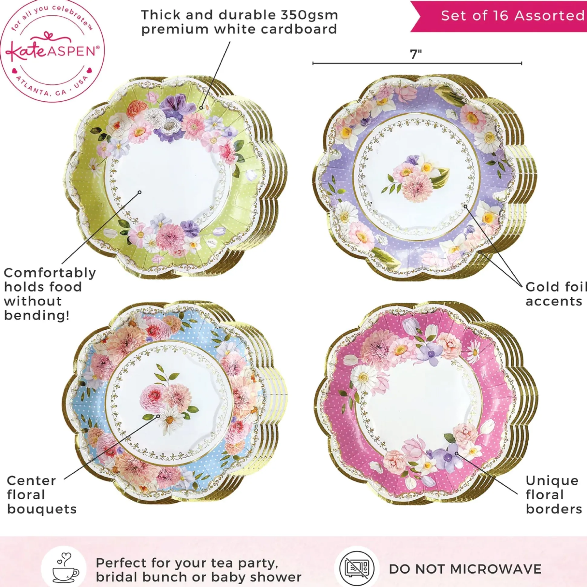 Floral Tea Party Assorted Dessert Plates 16ct