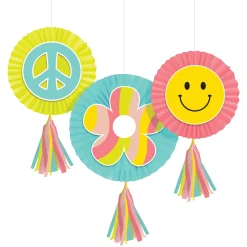 Flower Power Paper Fan Decorations 3ct