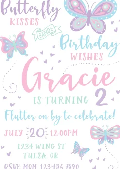 Fluttering Butterfly Birthday Party Invitation