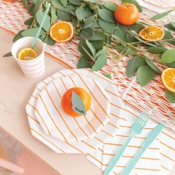Frenchie Orange Striped Cups 8ct