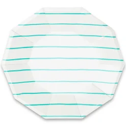Frenchie Teal Striped Lunch Plates 8t