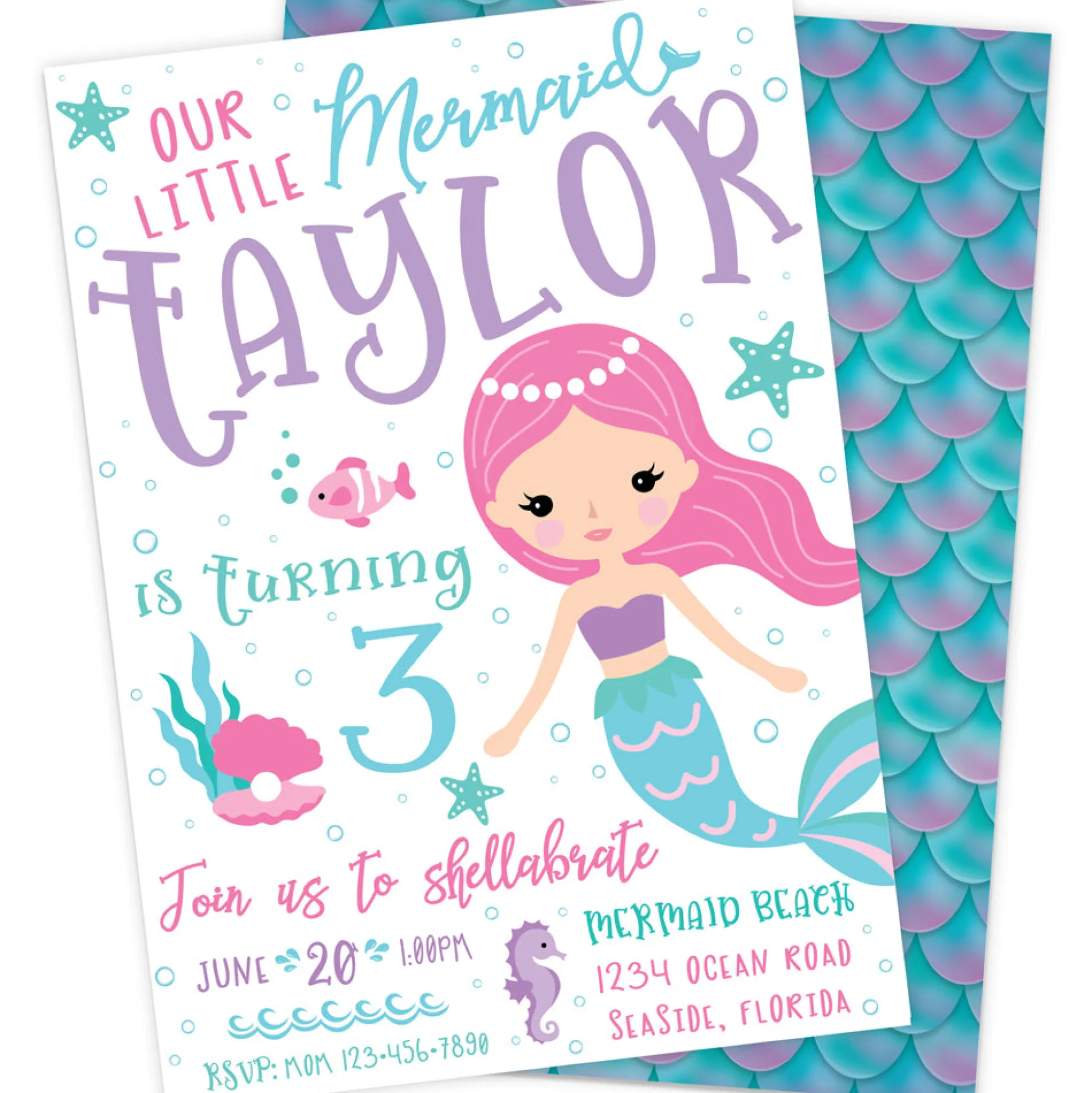 Friendly Mermaid Birthday Party Invitation