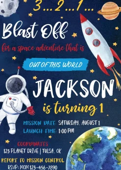 Galaxy Space Birthday Party Invitation