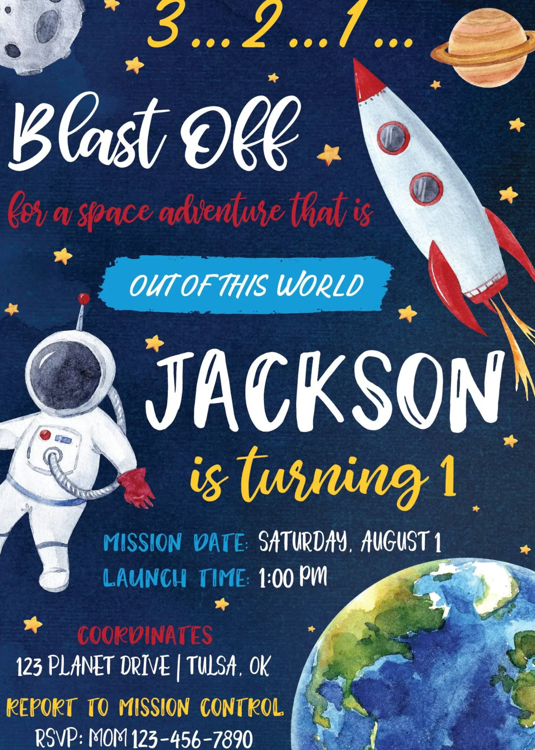 Galaxy Space Birthday Party Invitation