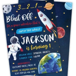 Galaxy Space Birthday Party Invitation