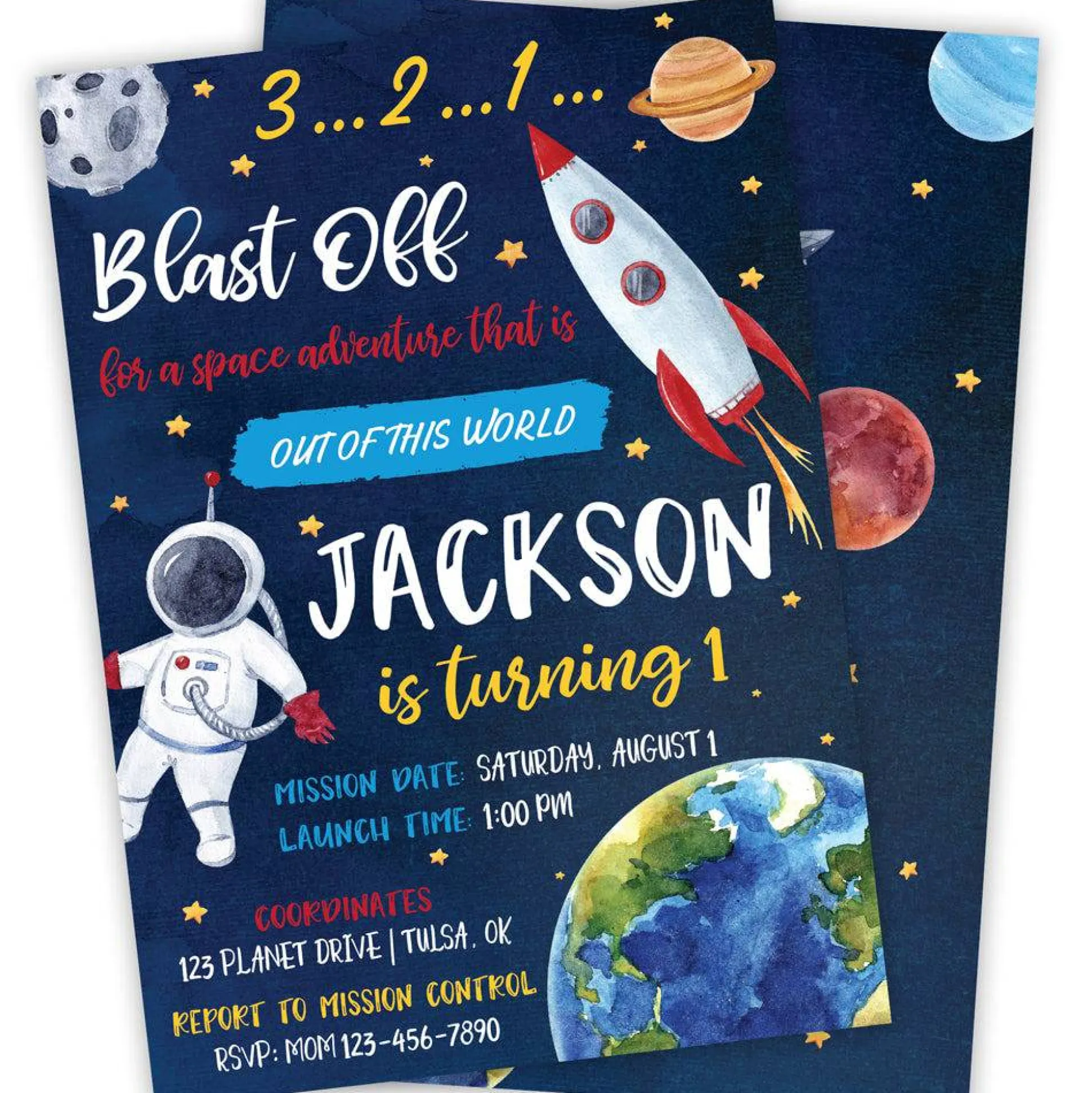 Galaxy Space Birthday Party Invitation