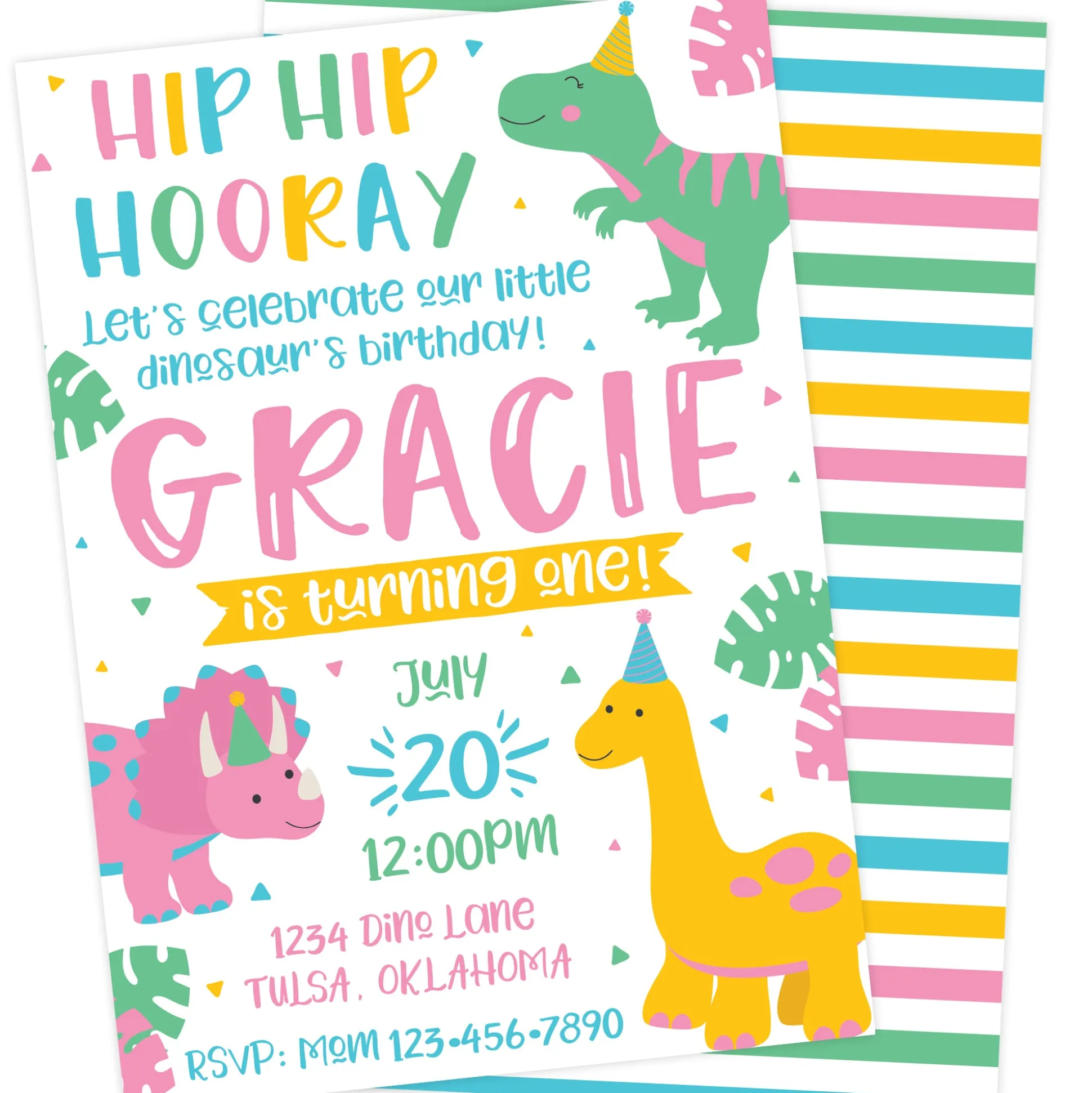 Girl Dinosaur Birthday Party Invitation