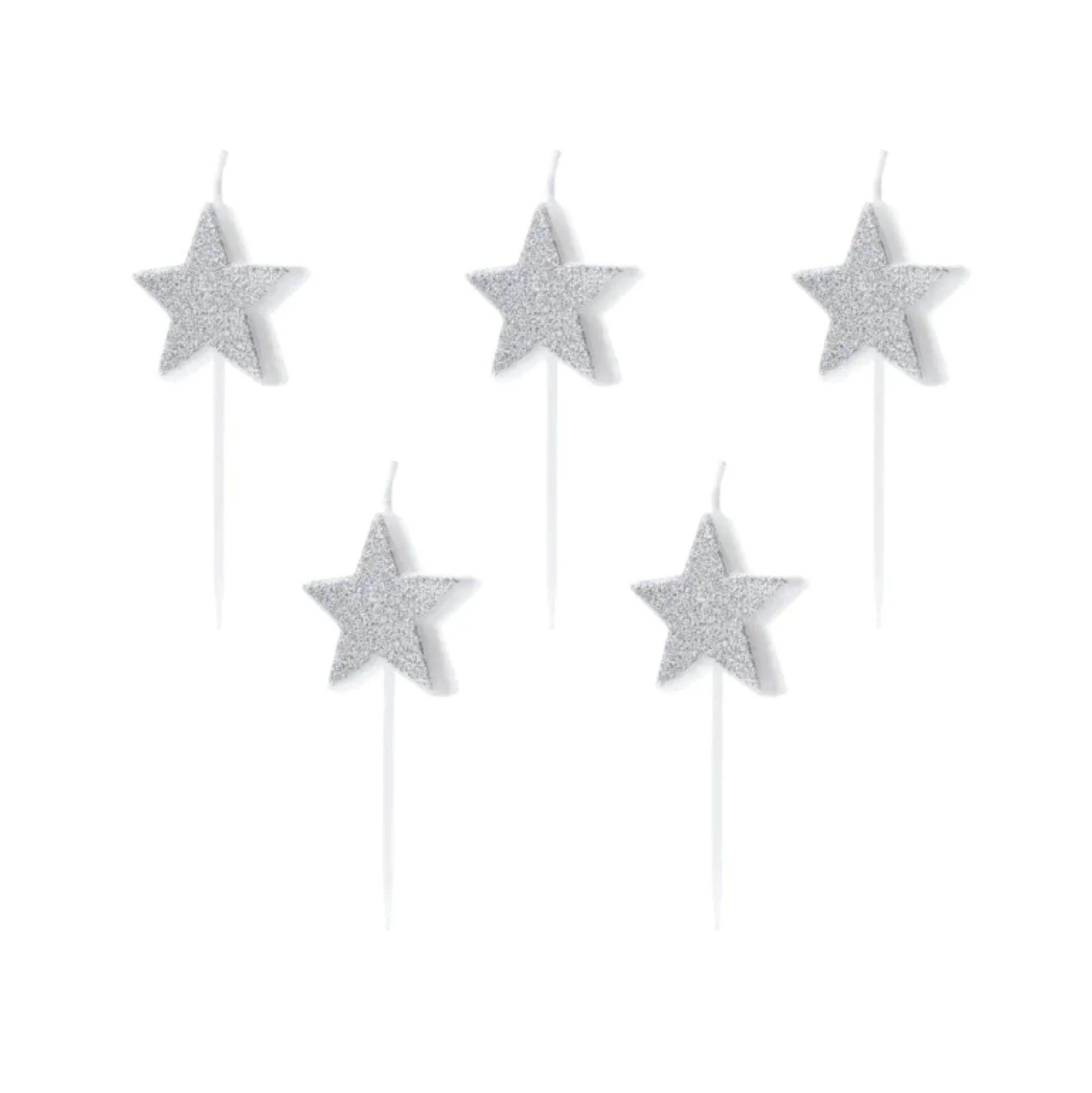 Glitter Silver Star Birthday Candles 5ct