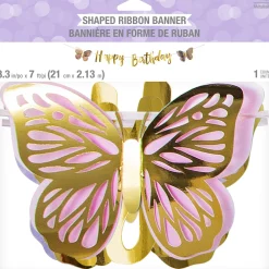 Gold Happy Birthday Butterfly Banner 7ft