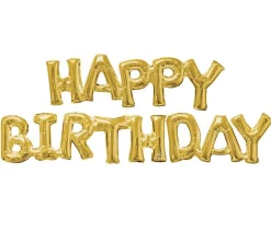 Gold Happy Birthday Phrase Balloons