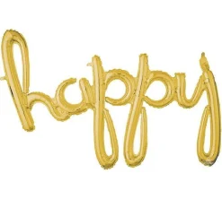 Gold Happy Cursive Letter Balloon 39in
