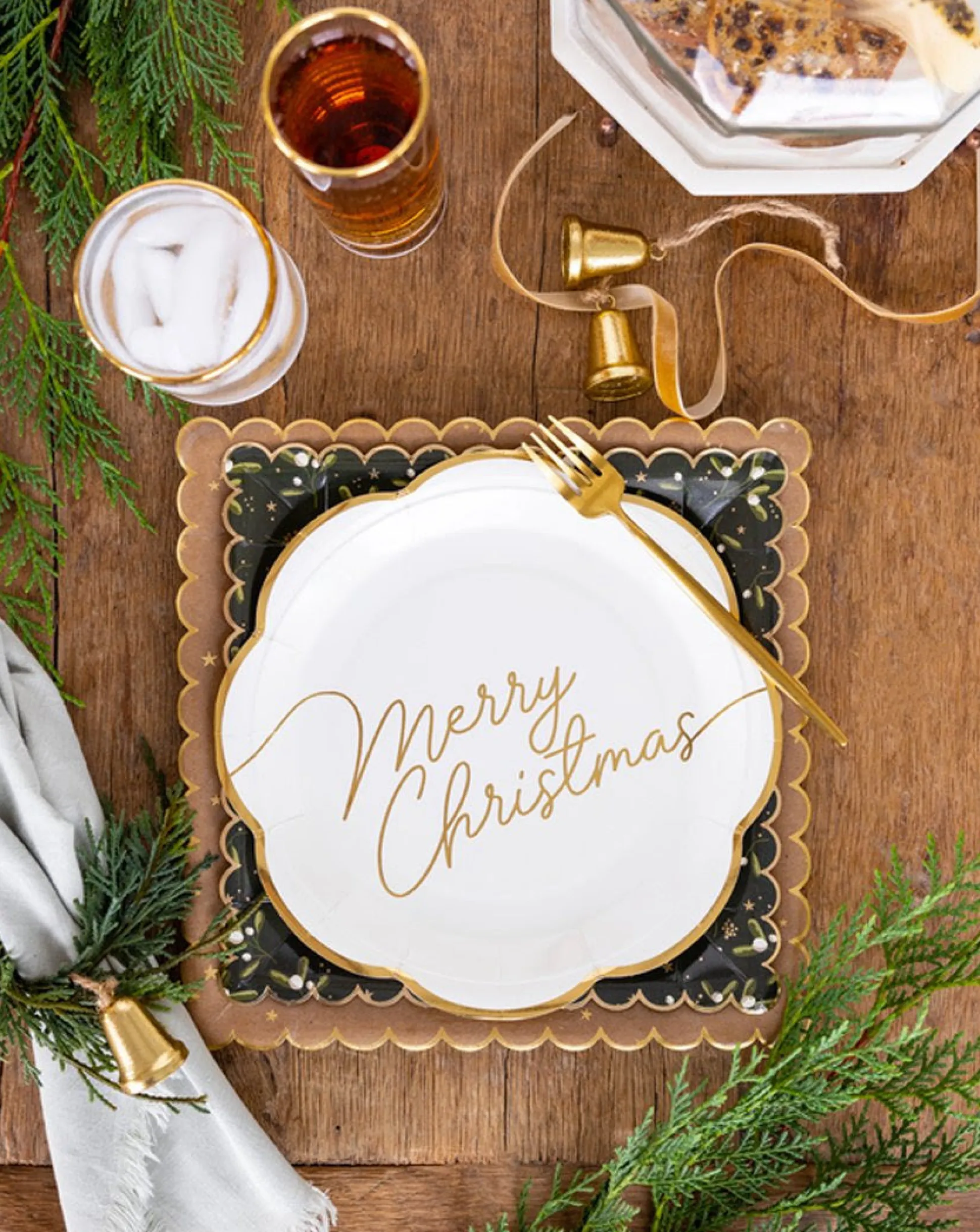 Gold Merry Christmas Script Lunch Plates 8ct