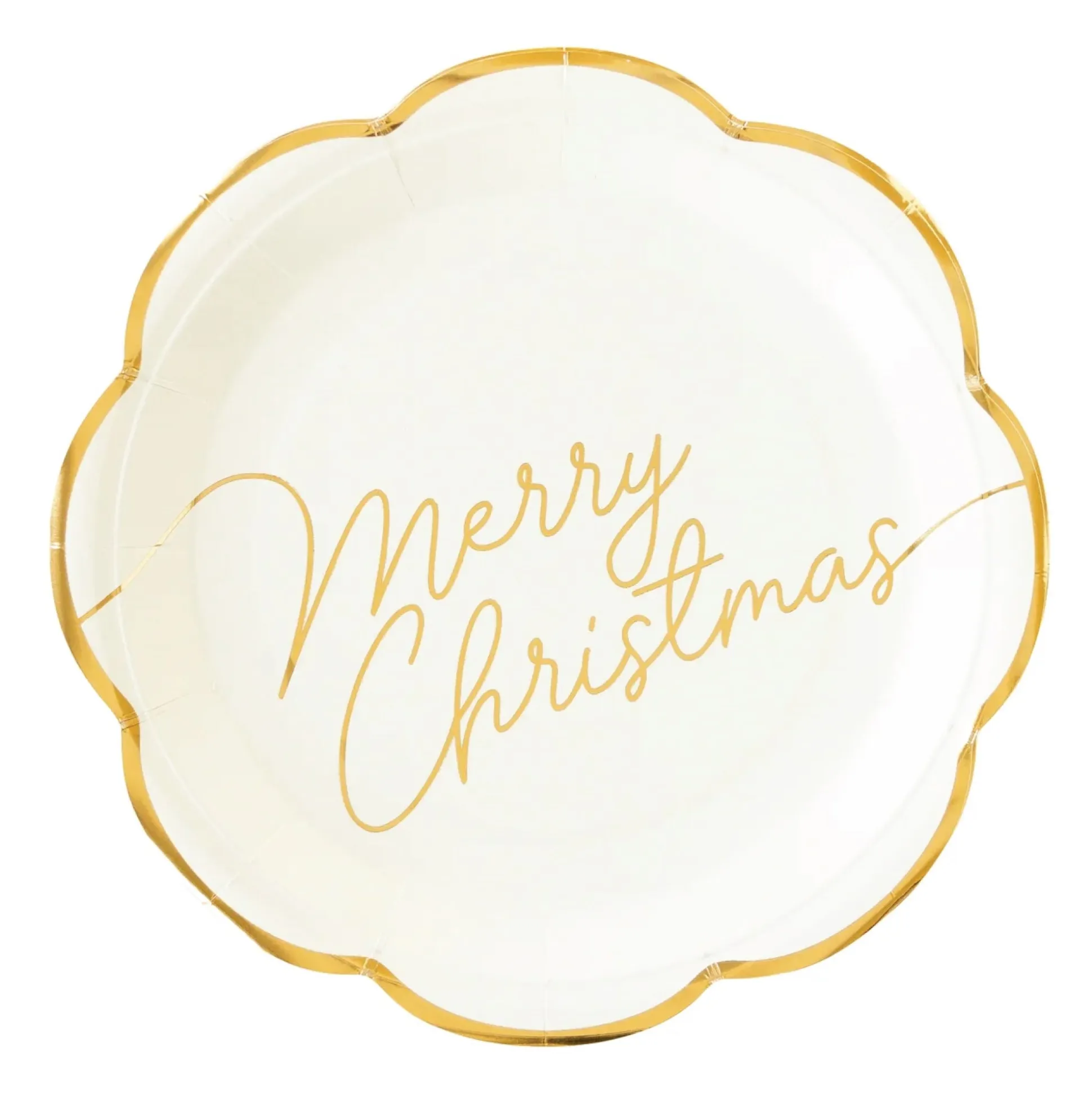 Gold Merry Christmas Script Lunch Plates 8ct