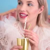 Gold Metallic Heart Paper Straws 10ct