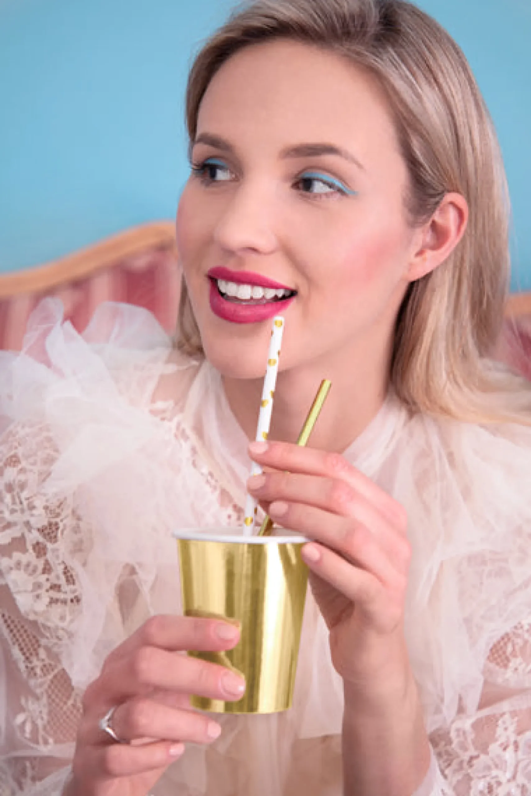Gold Metallic Heart Paper Straws 10ct